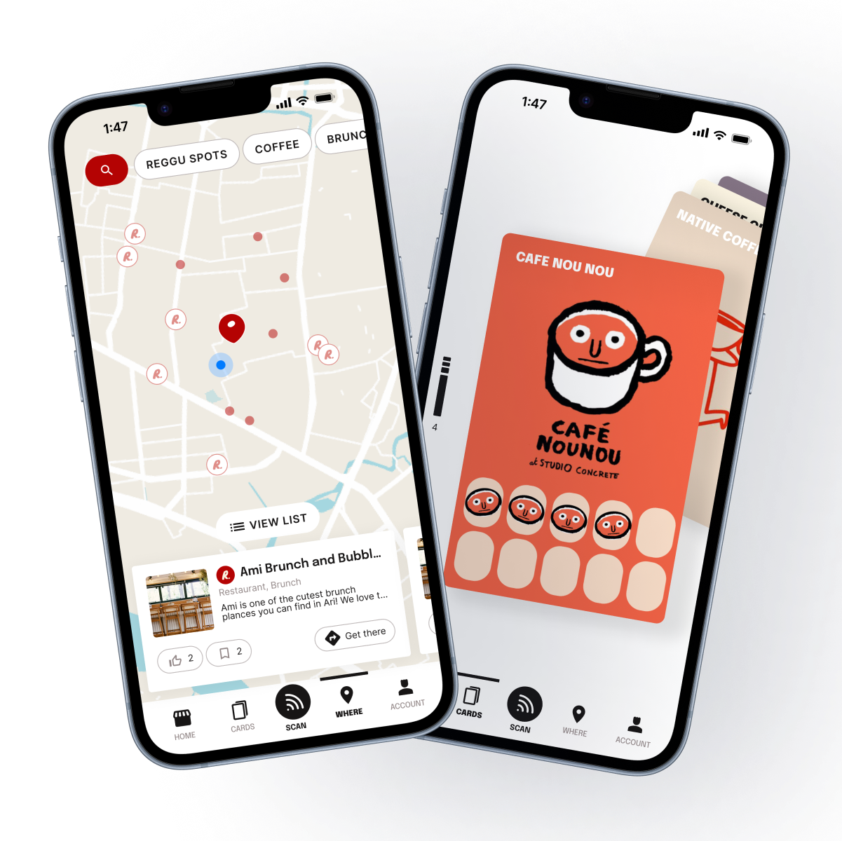 Reggu app with map and stamp card