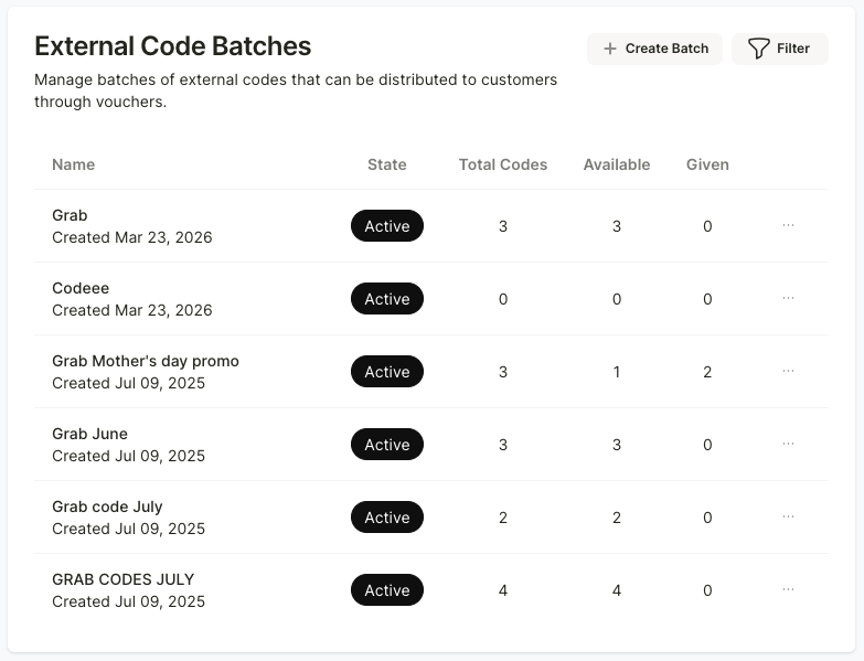 External codes — step 1